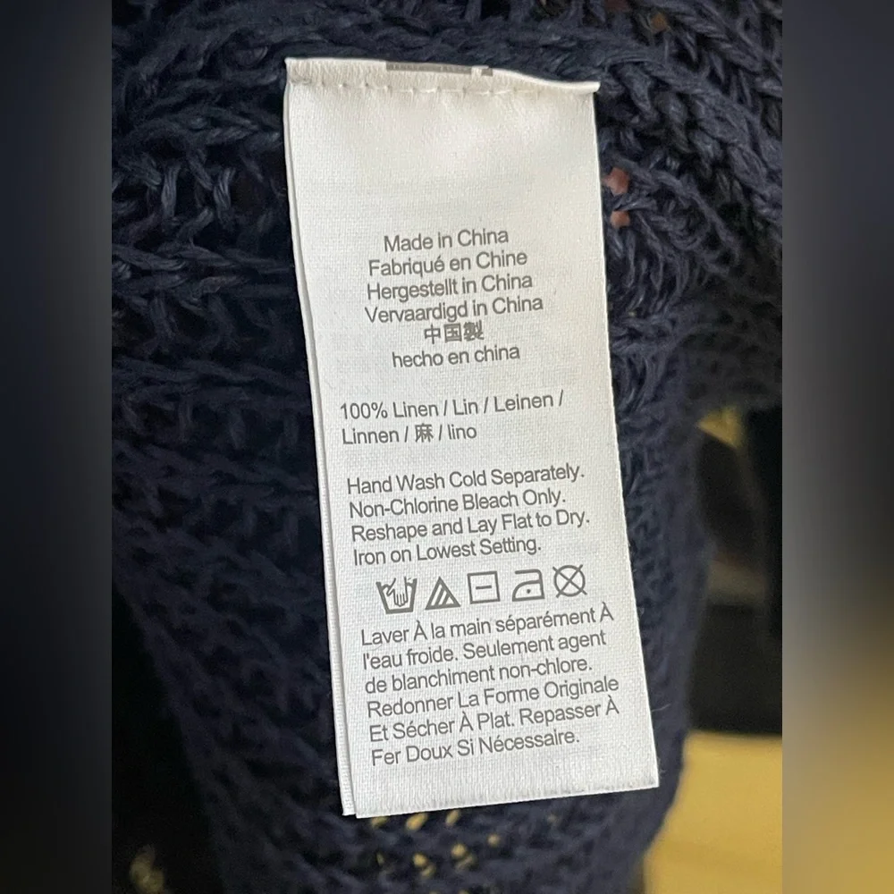 J. Crew Knit 100% Linen Sweater Navy Blue Mesh Crew Neck Long Sleeve - Picture 5 of 9